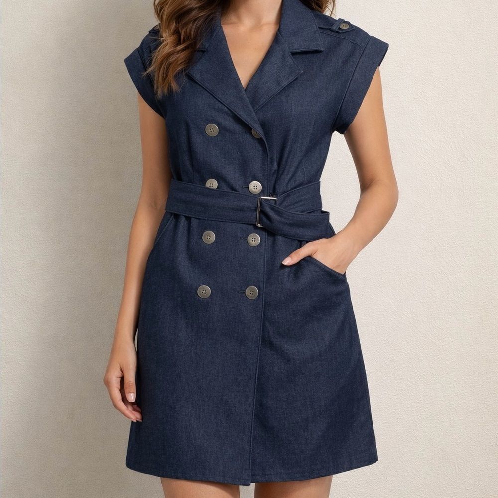 Adrianna Papell Navy Double-Breasted Mini Dress